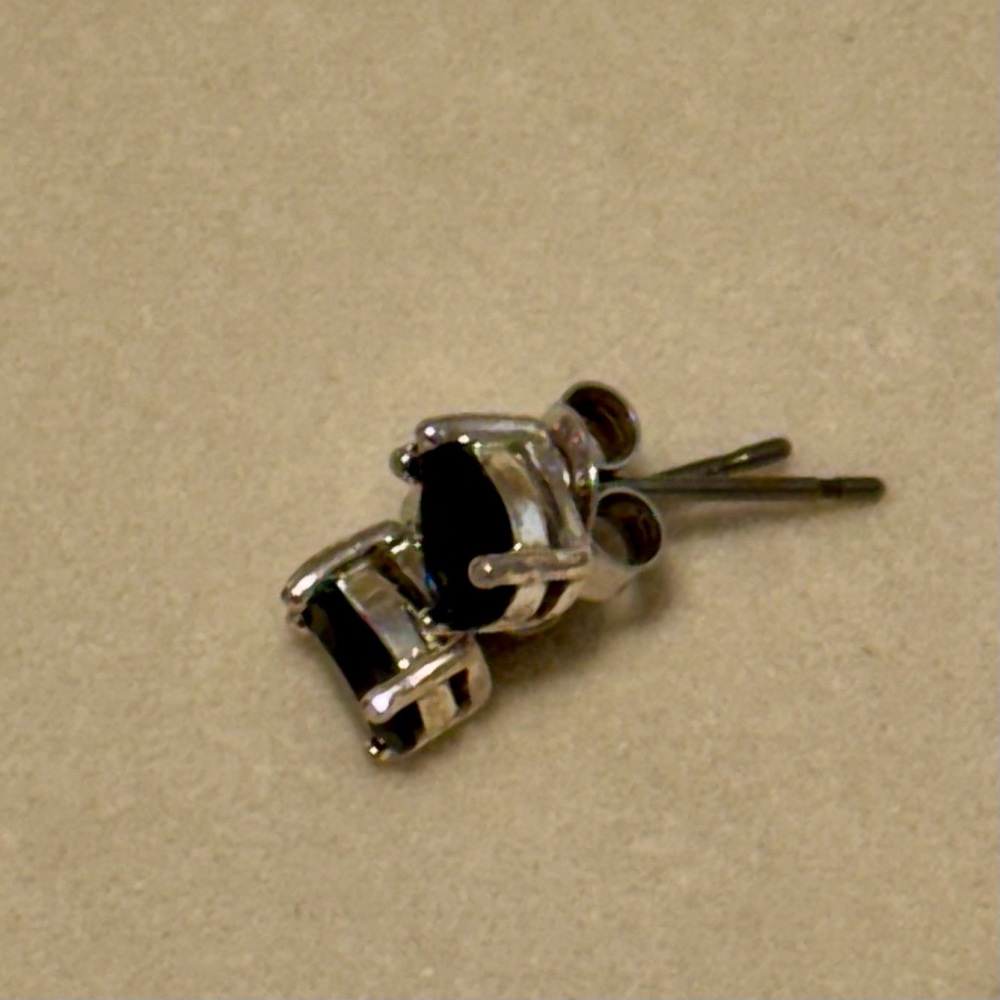 Natural Blue Sapphire and Sterling Silver Pear-Shape Earrings Genuine Gemstones - Picture 3 of 9